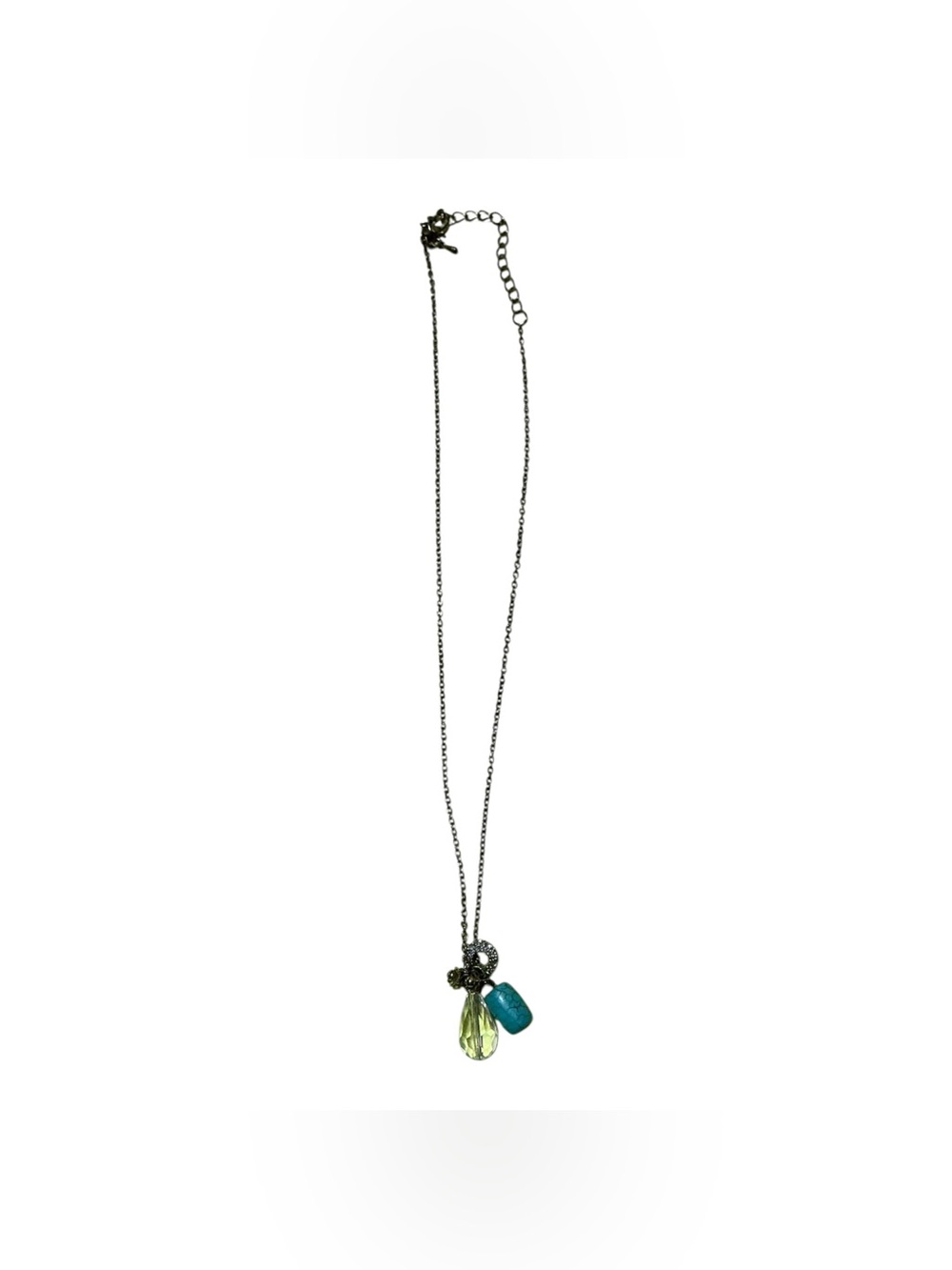 Boho Turquoise Crystal Pendant Necklace Rhinestone Accent Gunmetal Chain